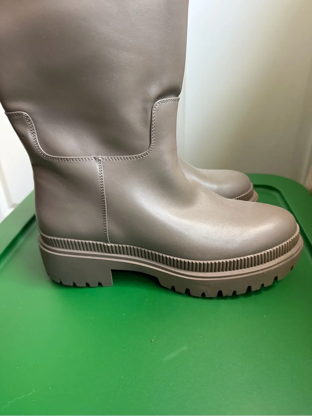 H&M Tall Faux Leather Lug Sole Boots in Taupe